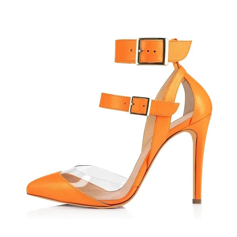 Stilettos Transparent PVC Pointed Toes High Heels Ankle Strap Sandal Party Dress Wedding Shoes