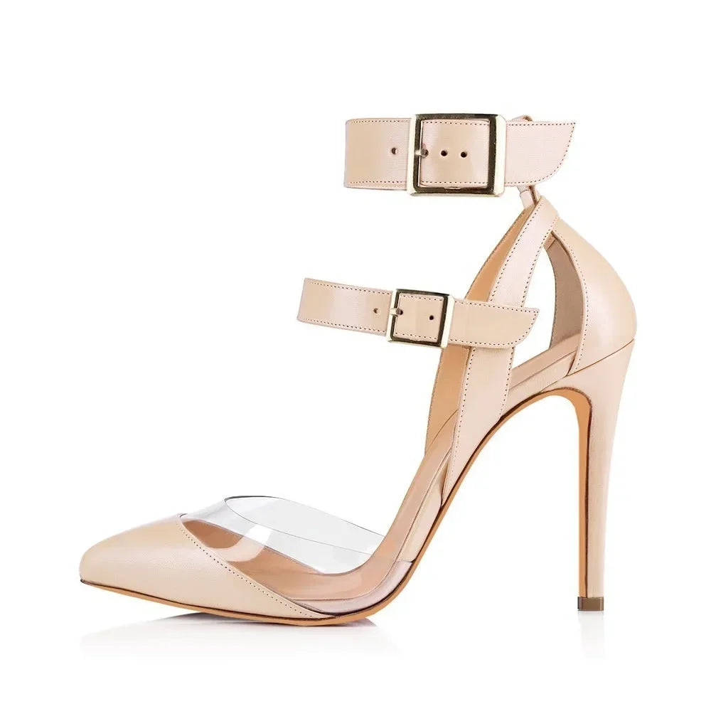 Stilettos Transparent PVC Pointed Toes High Heels Ankle Strap Sandal Party Dress Wedding Shoes