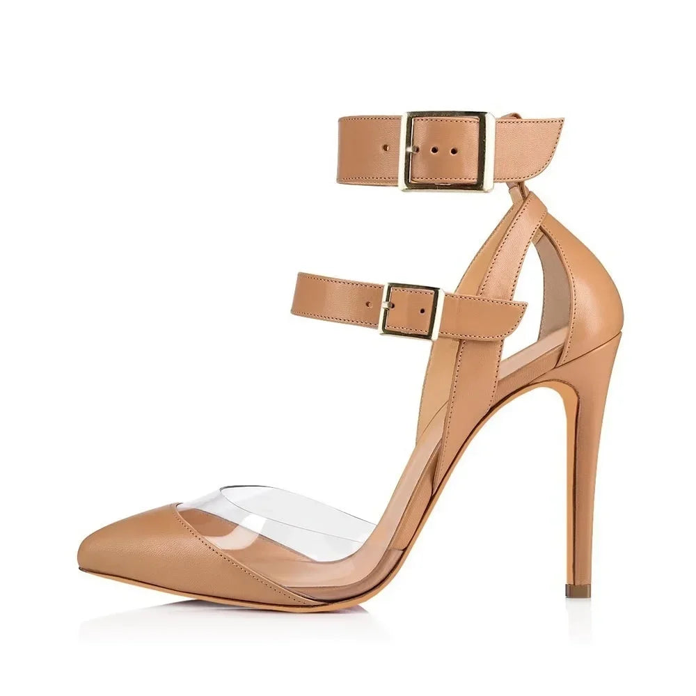 Stilettos Transparent PVC Pointed Toes High Heels Ankle Strap Sandal Party Dress Wedding Shoes