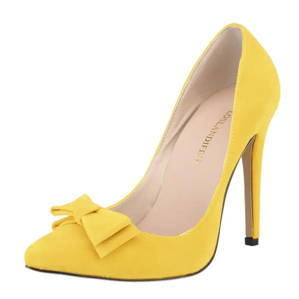 Stilettos Casual Pointed Toes Bow High Heels Shallow Elegant Lady Office Party Wedding Shoes Plus Size