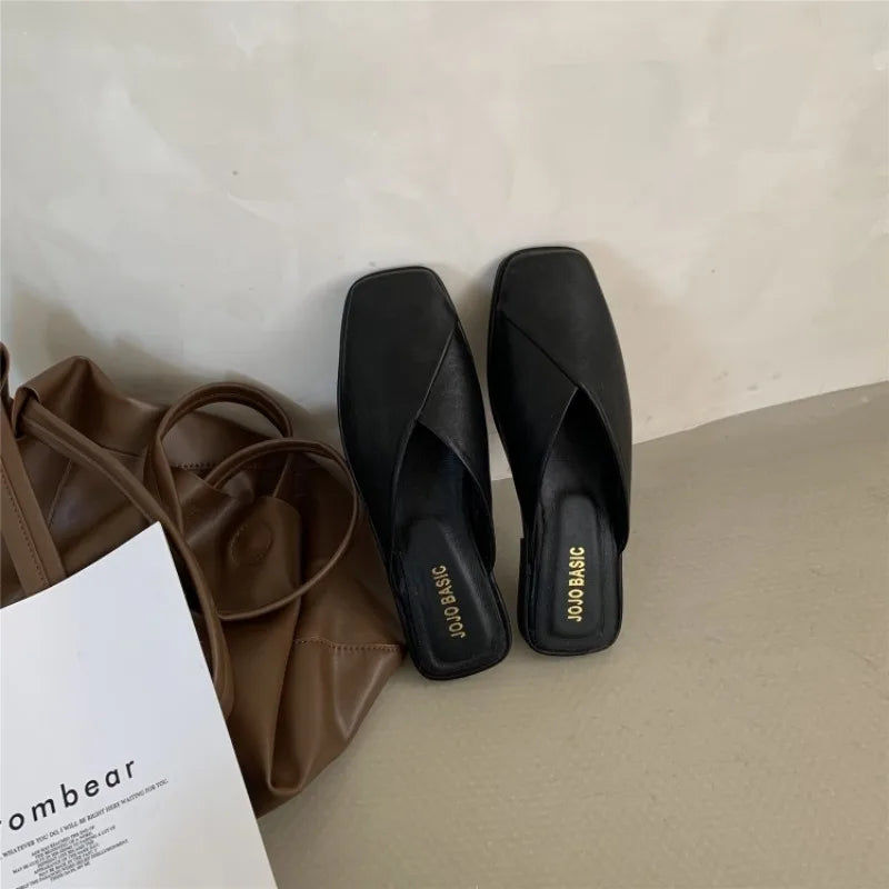 Shoes Mules Designer Square Toe Autumn Slippers Slides Female Outside Beach Big Size Casual Basic