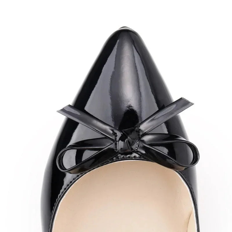 Shoes Sexy 5cm Low Mid Kitten High Heels PU Patent Leather Pointed Toe Work Pumps With Bowknot Wedding Shoe Plus Size