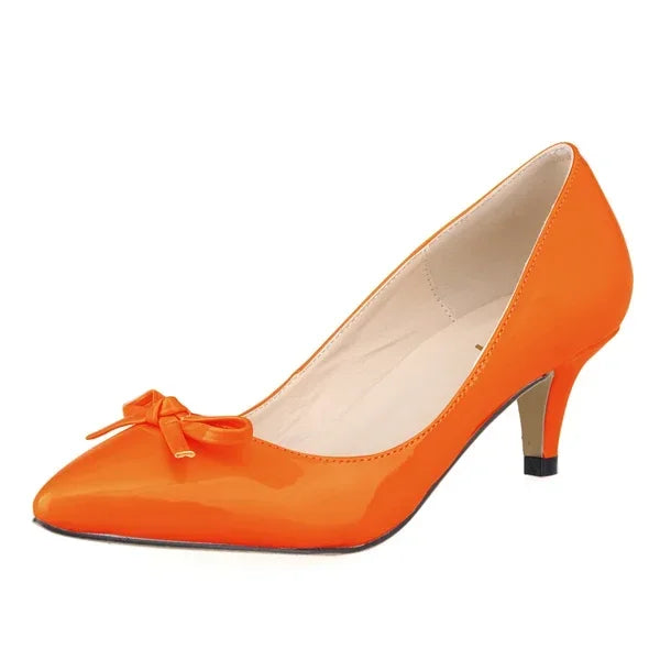 Shoes Sexy 5cm Low Mid Kitten High Heels PU Patent Leather Pointed Toe Work Pumps With Bowknot Wedding Shoe Plus Size