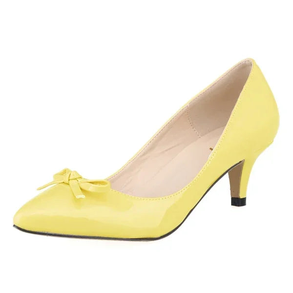Shoes Sexy 5cm Low Mid Kitten High Heels PU Patent Leather Pointed Toe Work Pumps With Bowknot Wedding Shoe Plus Size