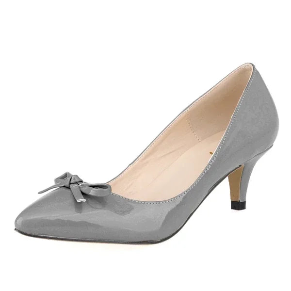 Shoes Sexy 5cm Low Mid Kitten High Heels PU Patent Leather Pointed Toe Work Pumps With Bowknot Wedding Shoe Plus Size