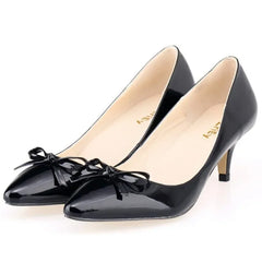 Shoes Sexy 5cm Low Mid Kitten High Heels PU Patent Leather Pointed Toe Work Pumps With Bowknot Wedding Shoe Plus Size