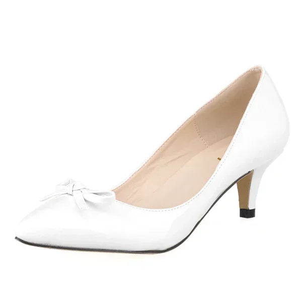 Shoes Sexy 5cm Low Mid Kitten High Heels PU Patent Leather Pointed Toe Work Pumps With Bowknot Wedding Shoe Plus Size