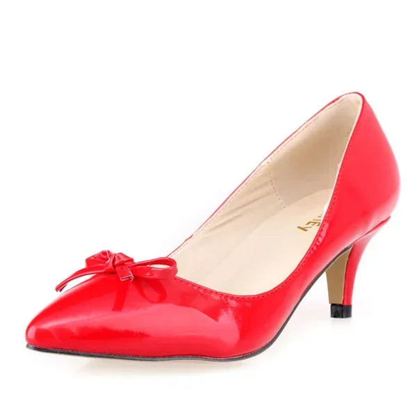 Shoes Sexy 5cm Low Mid Kitten High Heels PU Patent Leather Pointed Toe Work Pumps With Bowknot Wedding Shoe Plus Size