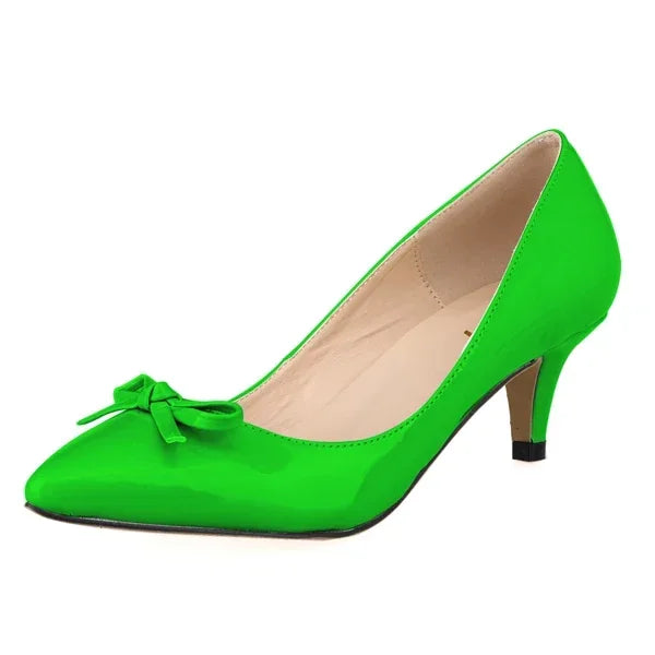 Shoes Sexy 5cm Low Mid Kitten High Heels PU Patent Leather Pointed Toe Work Pumps With Bowknot Wedding Shoe Plus Size