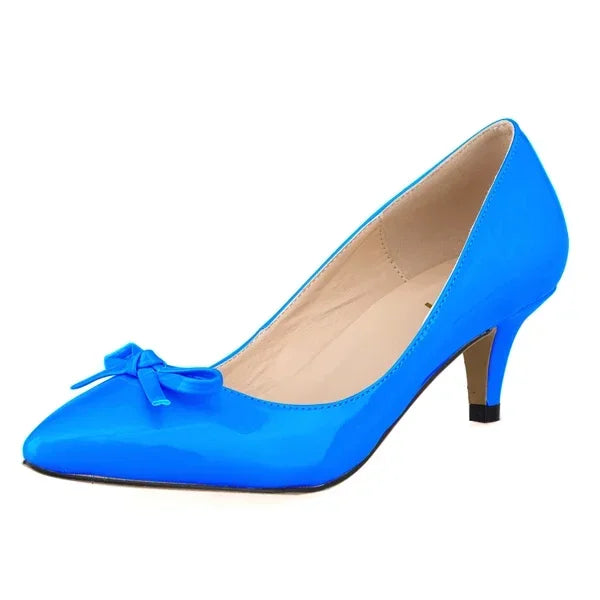 Shoes Sexy 5cm Low Mid Kitten High Heels PU Patent Leather Pointed Toe Work Pumps With Bowknot Wedding Shoe Plus Size