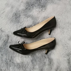 Shoes Sexy 5cm Low Mid Kitten High Heels PU Patent Leather Pointed Toe Work Pumps With Bowknot Wedding Shoe Plus Size