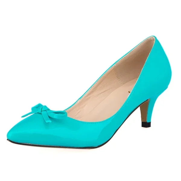 Shoes Sexy 5cm Low Mid Kitten High Heels PU Patent Leather Pointed Toe Work Pumps With Bowknot Wedding Shoe Plus Size