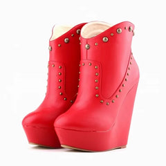 Short Boots Autumn Sexy Rivets Leather Round Toe Chunky Boots Zipper Ankle Boot Female Platform High Heels Shoes