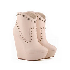 Short Boots Autumn Sexy Rivets Leather Round Toe Chunky Boots Zipper Ankle Boot Female Platform High Heels Shoes