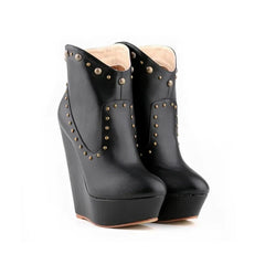 Short Boots Autumn Sexy Rivets Leather Round Toe Chunky Boots Zipper Ankle Boot Female Platform High Heels Shoes