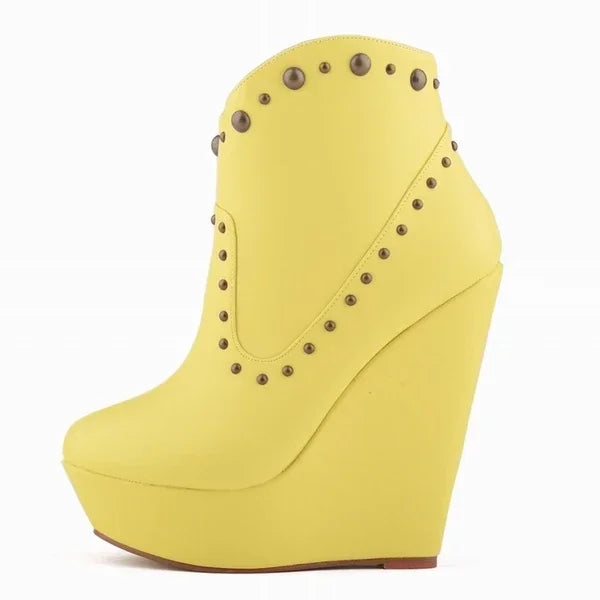 Short Boots Autumn Sexy Rivets Leather Round Toe Chunky Boots Zipper Ankle Boot Female Platform High Heels Shoes