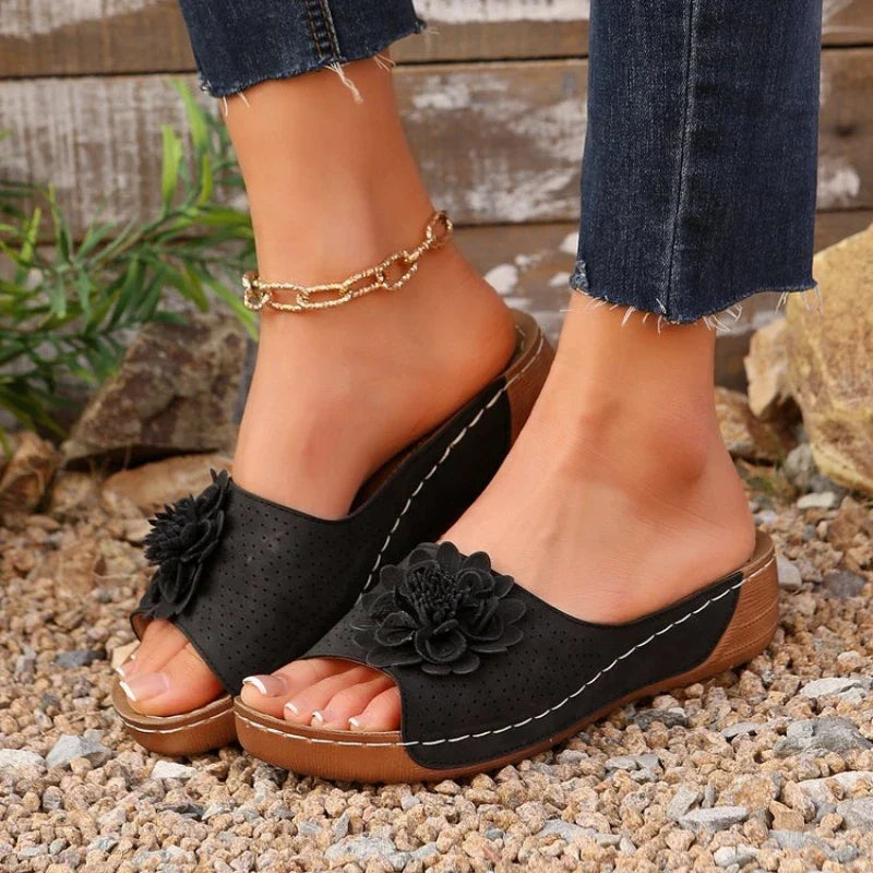 Slippers Woven Flower Sandals Wedge Slippers Beach Casual Sports Shoes Peep Toe Slides Women
