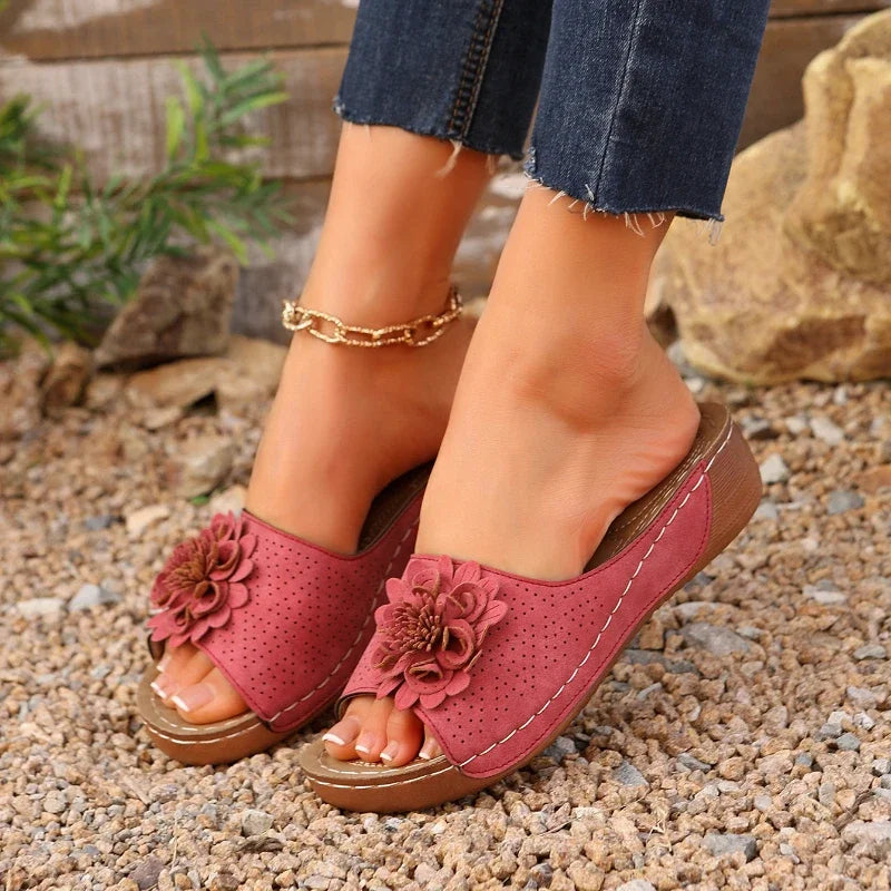 Slippers Woven Flower Sandals Wedge Slippers Beach Casual Sports Shoes Peep Toe Slides Women