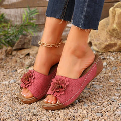 Slippers Woven Flower Sandals Wedge Slippers Beach Casual Sports Shoes Peep Toe Slides Women