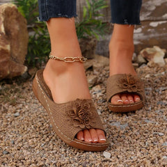 Slippers Woven Flower Sandals Wedge Slippers Beach Casual Sports Shoes Peep Toe Slides Women
