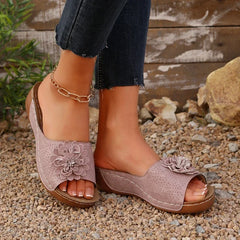 Slippers Woven Flower Sandals Wedge Slippers Beach Casual Sports Shoes Peep Toe Slides Women