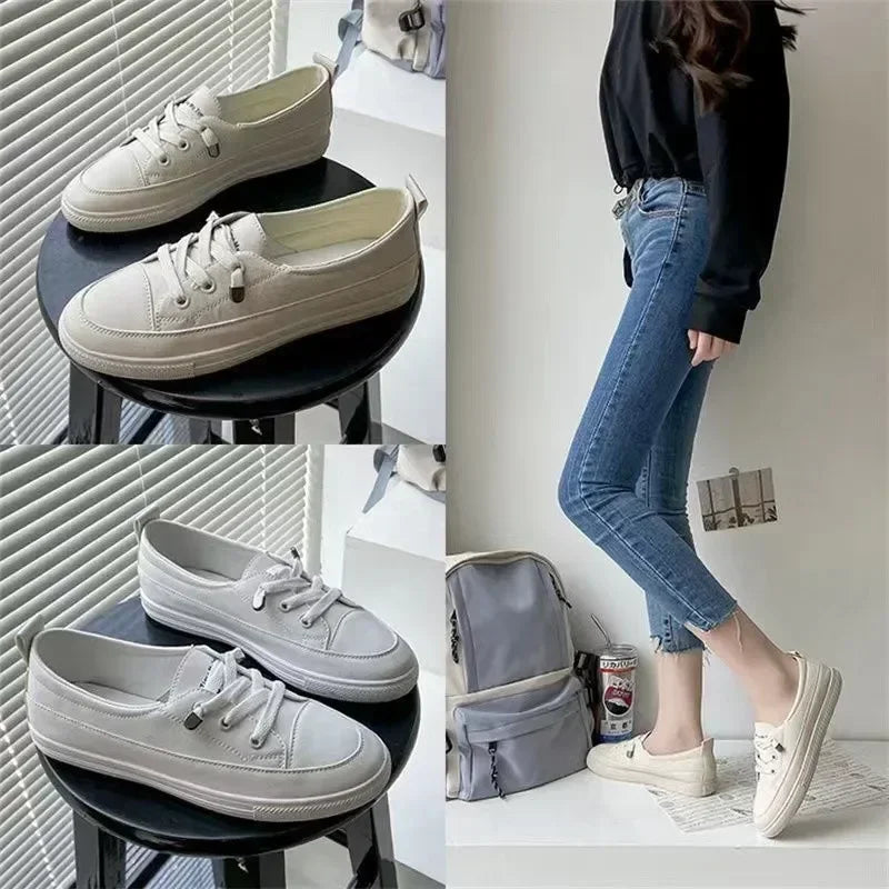 Sneakers Vulcanize Shoes Breathable Flats Solid Color Leather Pu Flat Shoes Young Woman Casual White Nurse Shoes