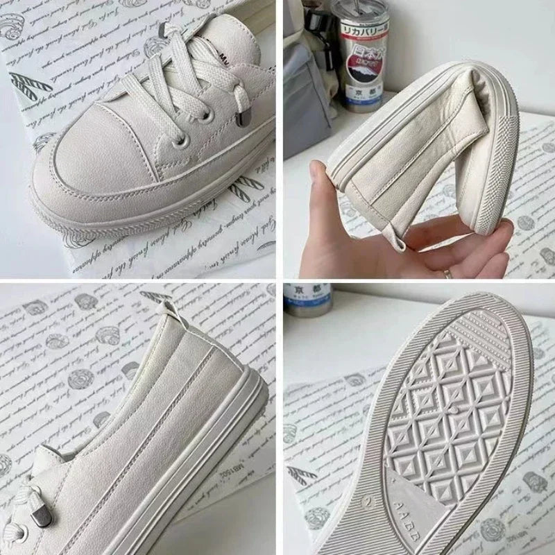 Sneakers Vulcanize Shoes Breathable Flats Solid Color Leather Pu Flat Shoes Young Woman Casual White Nurse Shoes