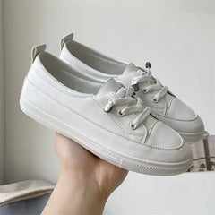 Sneakers Vulcanize Shoes Breathable Flats Solid Color Leather Pu Flat Shoes Young Woman Casual White Nurse Shoes