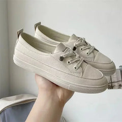 Sneakers Vulcanize Shoes Breathable Flats Solid Color Leather Pu Flat Shoes Young Woman Casual White Nurse Shoes