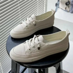 Sneakers Vulcanize Shoes Breathable Flats Solid Color Leather Pu Flat Shoes Young Woman Casual White Nurse Shoes