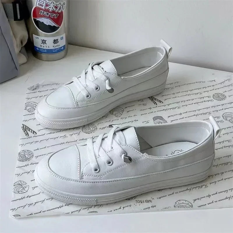 Sneakers Vulcanize Shoes Breathable Flats Solid Color Leather Pu Flat Shoes Young Woman Casual White Nurse Shoes