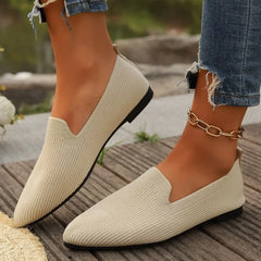 Solid Color Pointed Head Mesh Loafers Shallow Woman Soft Bottom Knit Ballet Flat Shoes Female Casual Slip on Boat Shoes