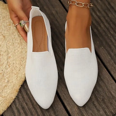 Solid Color Pointed Head Mesh Loafers Shallow Woman Soft Bottom Knit Ballet Flat Shoes Female Casual Slip on Boat Shoes