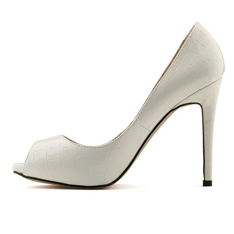 Stilettos 11cm Peep Toes Crocodile Pattern Shallow High Heels Elegant Party Wedding Shoes Large Size 43