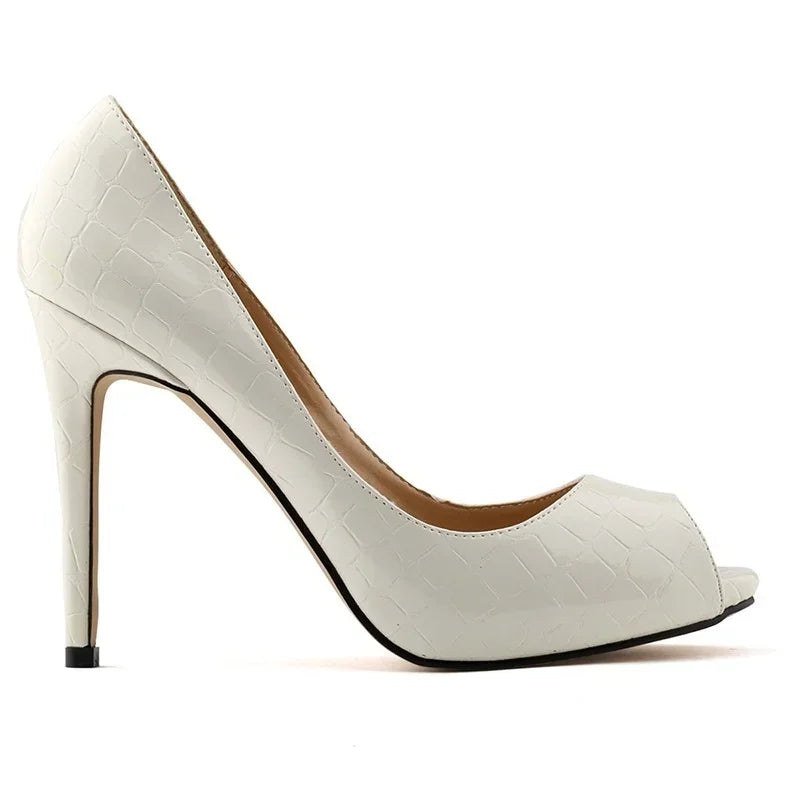 Stilettos 11cm Peep Toes Crocodile Pattern Shallow High Heels Elegant Party Wedding Shoes Large Size 43