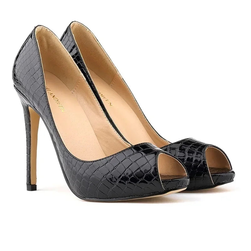 Stilettos 11cm Peep Toes Crocodile Pattern Shallow High Heels Elegant Party Wedding Shoes Large Size 43