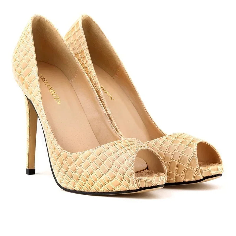 Stilettos 11cm Peep Toes Crocodile Pattern Shallow High Heels Elegant Party Wedding Shoes Large Size 43