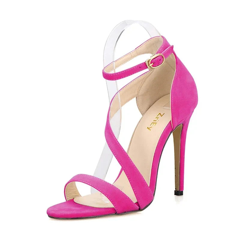 Strappy Sandals Slingback Sexy Open Toe Ankle Straps High Heels Stilettos Suede Wedding Heeled Dressy Party Shoes