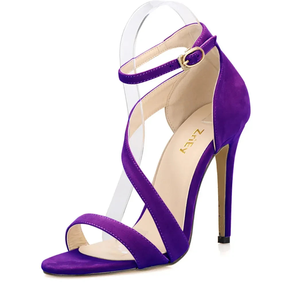 Strappy Sandals Slingback Sexy Open Toe Ankle Straps High Heels Stilettos Suede Wedding Heeled Dressy Party Shoes