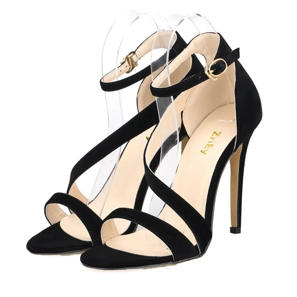 Strappy Sandals Slingback Sexy Open Toe Ankle Straps High Heels Stilettos Suede Wedding Heeled Dressy Party Shoes