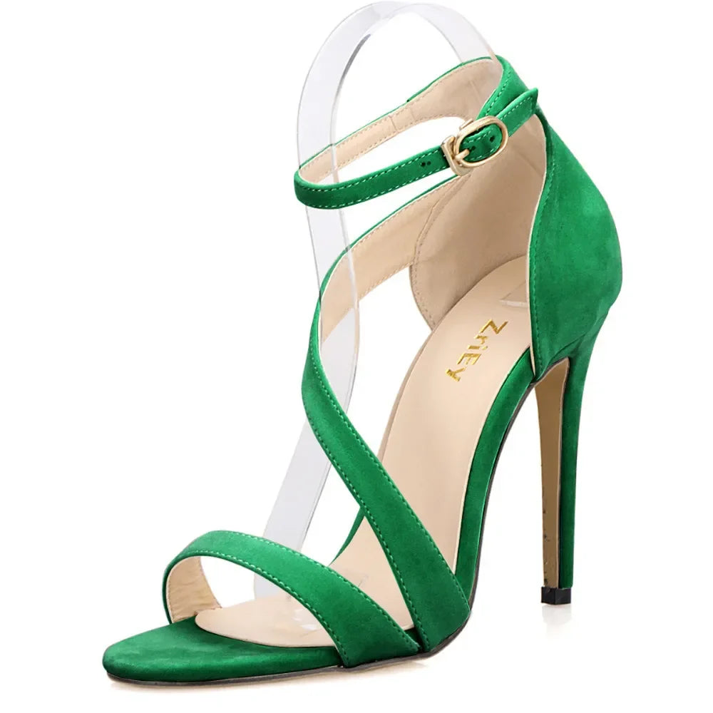 Strappy Sandals Slingback Sexy Open Toe Ankle Straps High Heels Stilettos Suede Wedding Heeled Dressy Party Shoes