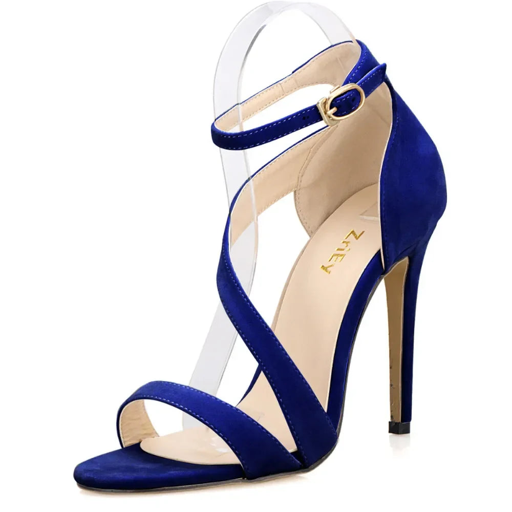 Strappy Sandals Slingback Sexy Open Toe Ankle Straps High Heels Stilettos Suede Wedding Heeled Dressy Party Shoes