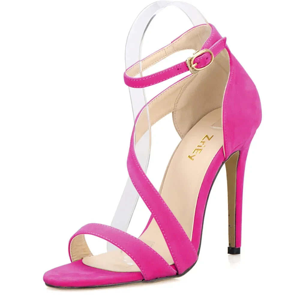 Strappy Sandals Slingback Sexy Open Toe Ankle Straps High Heels Stilettos Suede Wedding Heeled Dressy Party Shoes