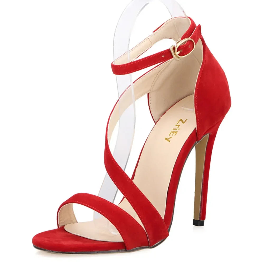 Strappy Sandals Slingback Sexy Open Toe Ankle Straps High Heels Stilettos Suede Wedding Heeled Dressy Party Shoes