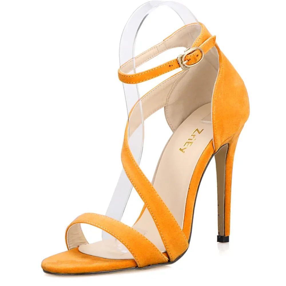 Strappy Sandals Slingback Sexy Open Toe Ankle Straps High Heels Stilettos Suede Wedding Heeled Dressy Party Shoes