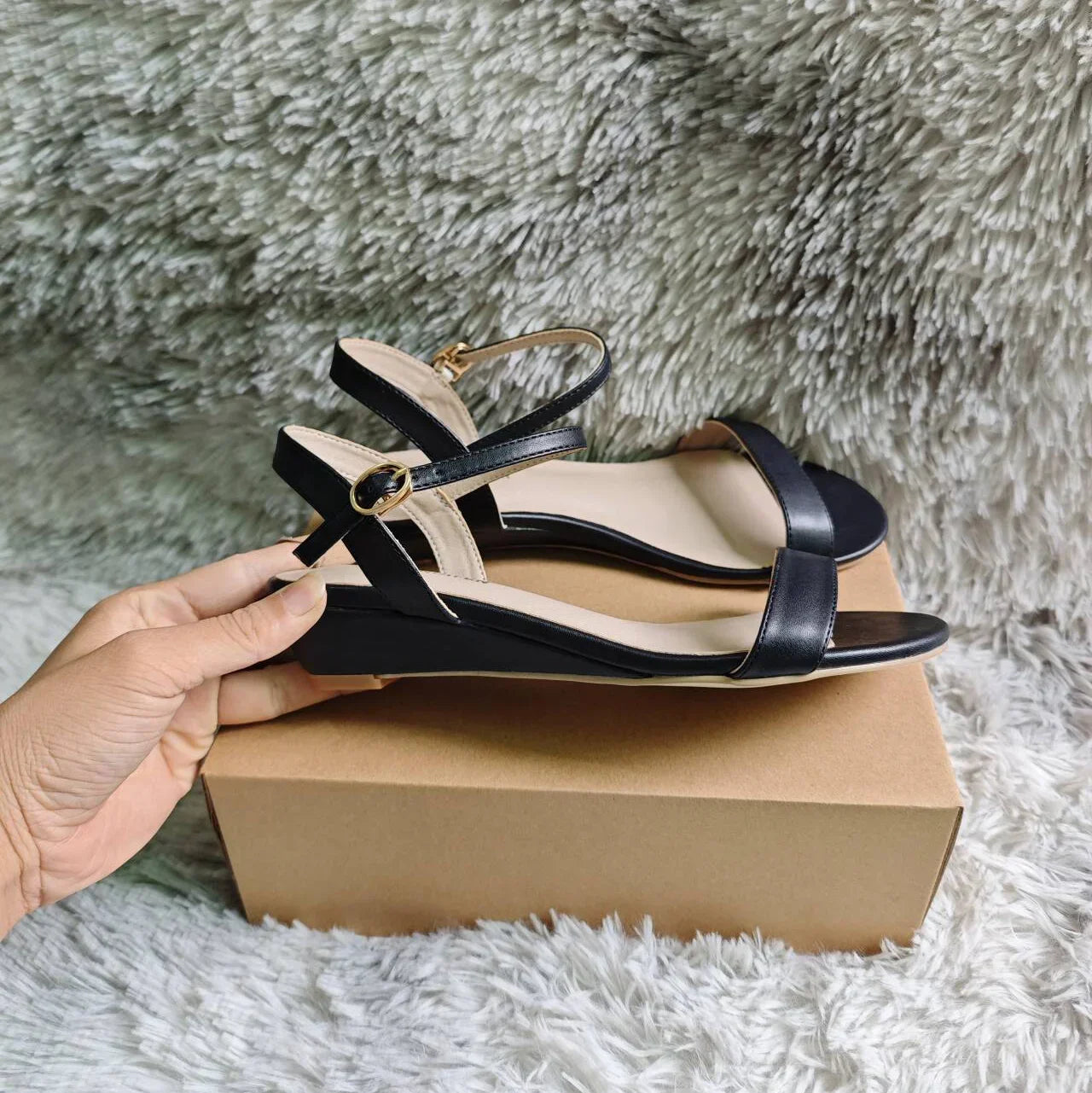 Wedge Sandals Low Heels Open Toe Comfort Strappy Dress Ankle Strap High Heeled Casual Walking Party Wedding Shoes