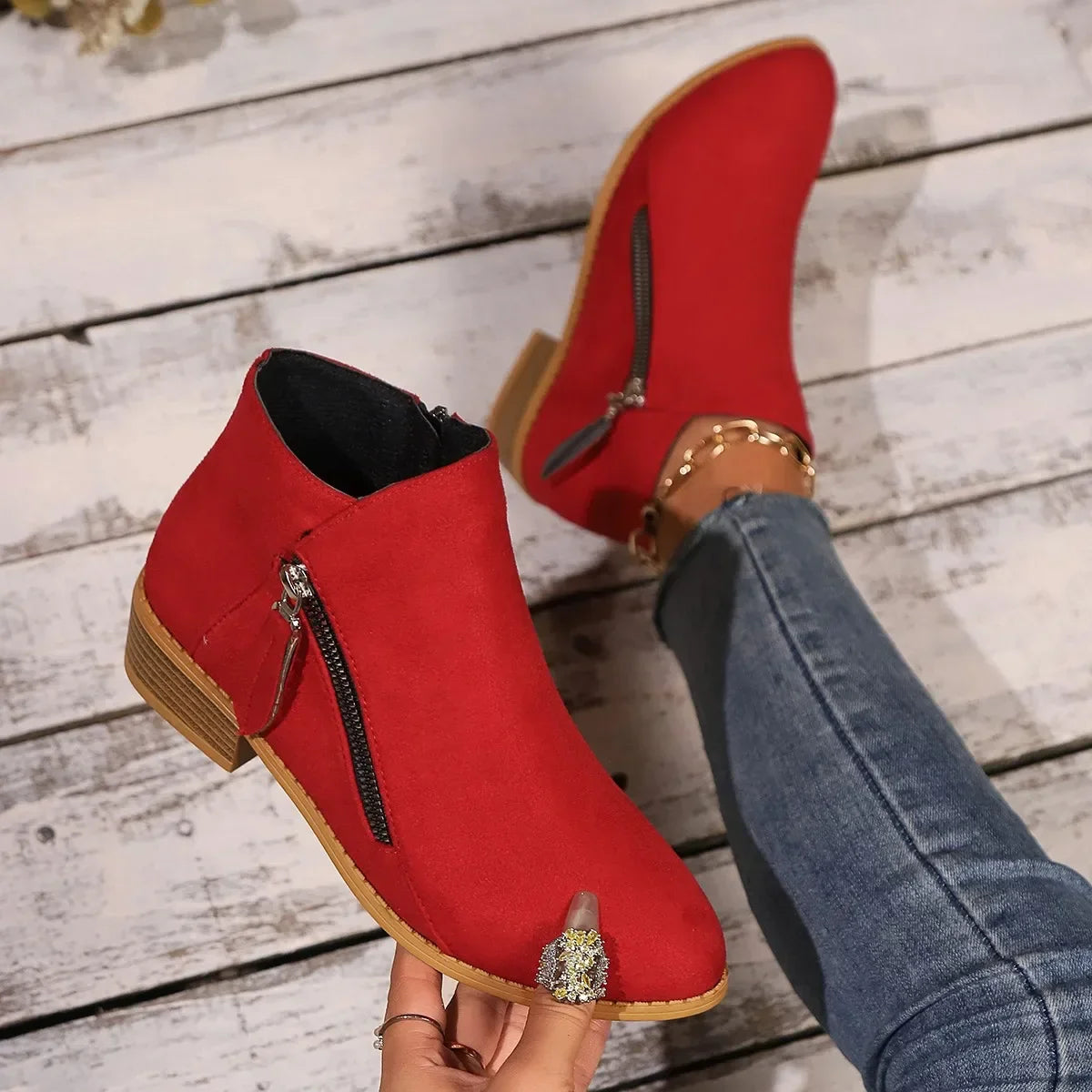 Ankle Boots Autumn Square Heel Boots Platform Sexy Zip High Heels Shoes Keep Warm Boots
