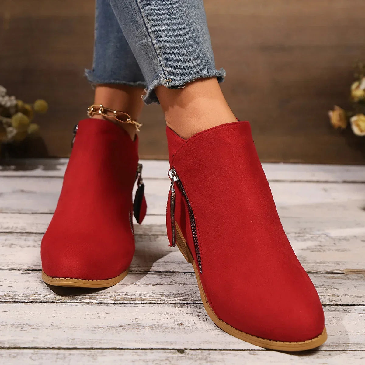 Ankle Boots Autumn Square Heel Boots Platform Sexy Zip High Heels Shoes Keep Warm Boots
