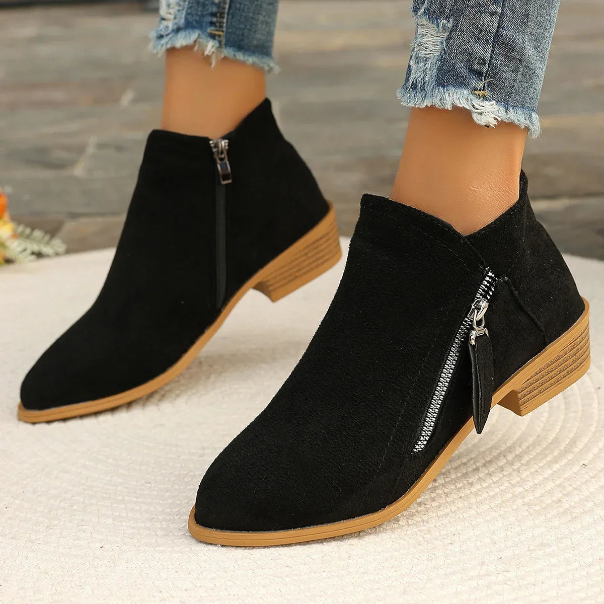 Ankle Boots Autumn Square Heel Boots Platform Sexy Zip High Heels Shoes Keep Warm Boots