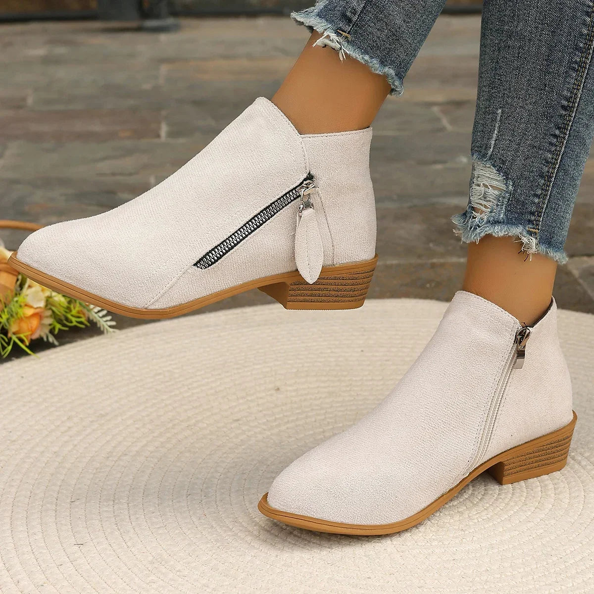 Ankle Boots Autumn Square Heel Boots Platform Sexy Zip High Heels Shoes Keep Warm Boots